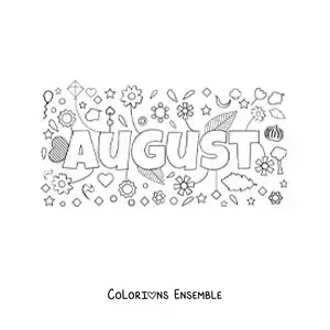 Image à colorier d’août en anglais avec des fleurs