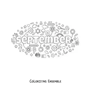 Image à colorier de septembre en anglais avec des fleurs