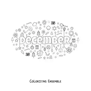 Image à colorier de décembre en anglais avec des fleurs