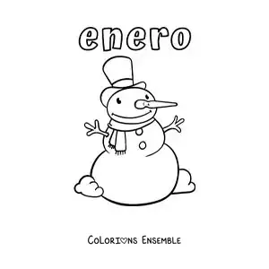 Image à colorier de janvier avec un bonhomme de neige animé