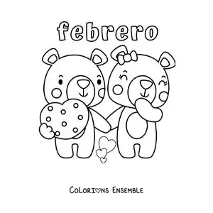 Image à colorier de février avec des ours de la Saint-Valentin