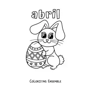 Image à colorier d’avril avec le lapin de Pâques