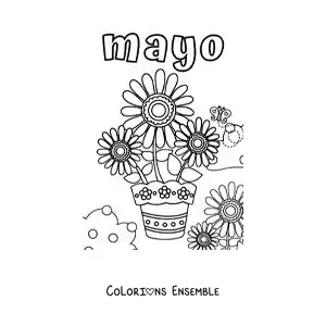 Image à colorier de mai avec des tournesols