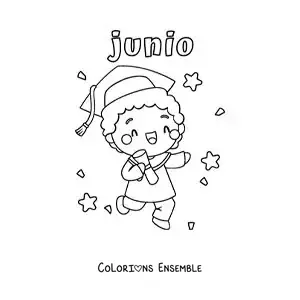 Image à colorier de juin avec un enfant à la remise des diplômes