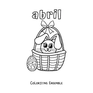 Image à colorier d’avril avec le lapin de Pâques dans un panier