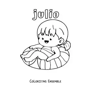 Coloriage de juillet avec une fille dans la piscine