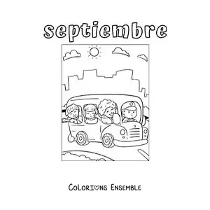 Coloriage de septembre avec un bus scolaire