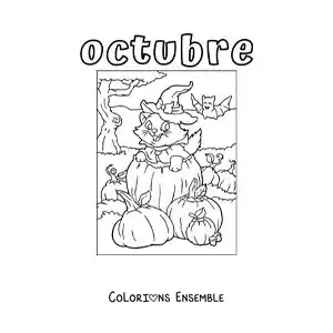 Coloriage d’octobre avec un chat rigolo pour Halloween