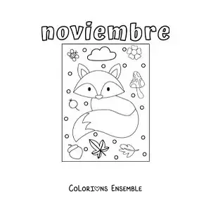 Coloriage de novembre avec un renard en automne