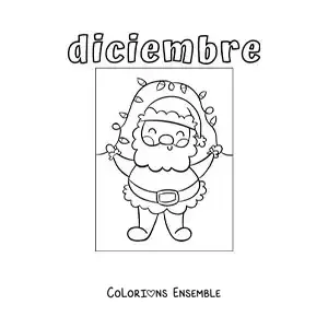 Coloriage de décembre avec le Père Noël et des lumières décoratives