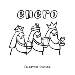 Coloriage de janvier avec les Rois mages rigolos