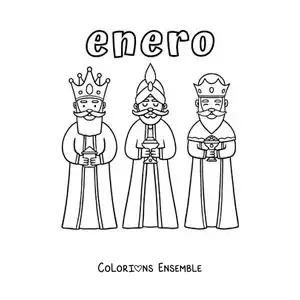 Coloriage de janvier avec les trois Rois mages
