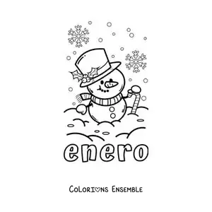 Coloriage de janvier avec un bonhomme de neige rigolo