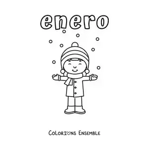 Coloriage de janvier avec un garçon dans la neige
