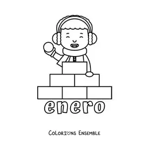 Coloriage de janvier avec un garçon qui joue dans la neige