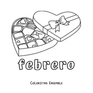 Coloriage de février avec une boîte de chocolats de la Saint-Valentin