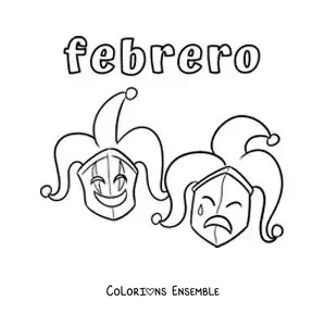 Coloriage de février avec des masques de Carnaval