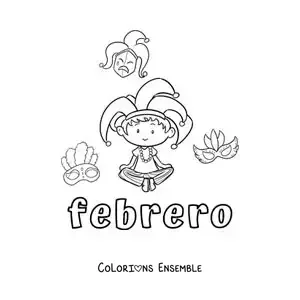 Coloriage de février avec un enfant au Carnaval