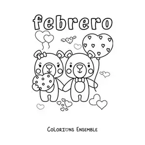 Coloriage de février avec deux ours amoureux pour la Saint-Valentin