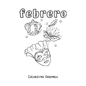 Coloriage de février avec des masques typiques du Carnaval