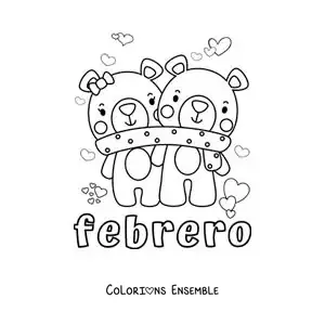 Coloriage de février avec un couple d’ours pour la Saint-Valentin
