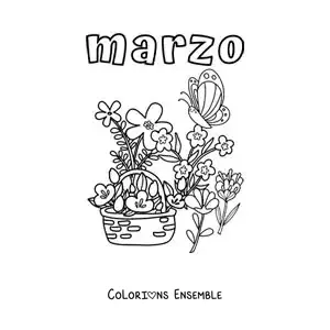 Coloriage de mars avec des fleurs et un papillon