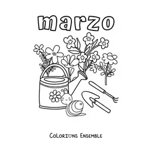 Coloriage de mars avec des fleurs et un escargot