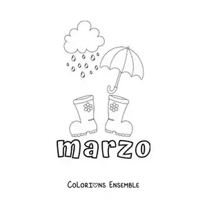 Coloriage de mars avec un parapluie et des bottes de pluie