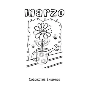 Coloriage de mars avec une fleur rigolote
