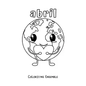 Coloriage d’avril avec la Terre rigolote et kawaii
