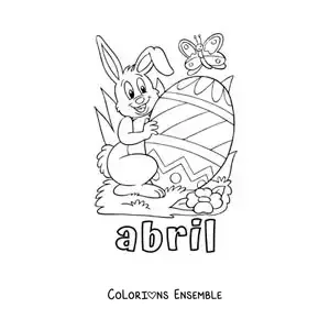 Coloriage d’avril avec un lapin de Pâques rigolo