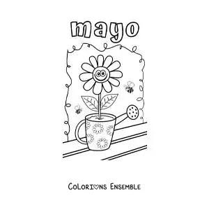 Coloriage de mai avec une fleur rigolote