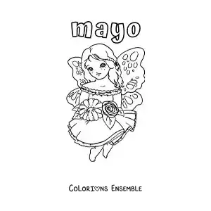 Coloriage de mai avec une fée du printemps