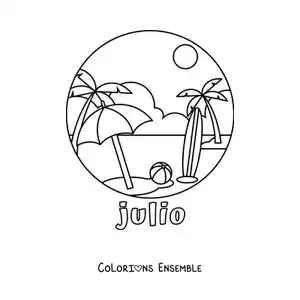 Coloriage de juillet avec un paysage de plage