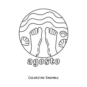 Coloriage d’août avec une paire de pieds sur la plage