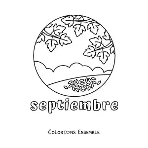 Coloriage de septembre avec des feuilles qui tombent en automne