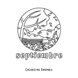 Coloriage de septembre avec un paysage d’automne