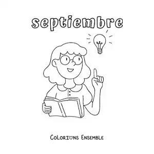 Coloriage de septembre avec une enseignante qui fait la classe