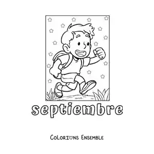 Coloriage de septembre avec un enfant en route pour l’école