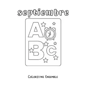 Coloriage de septembre avec des symboles de la rentrée scolaire