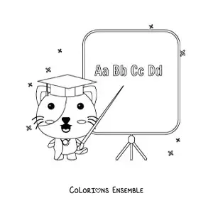 Image à colorier d’un chat donnant cours comme un professeur