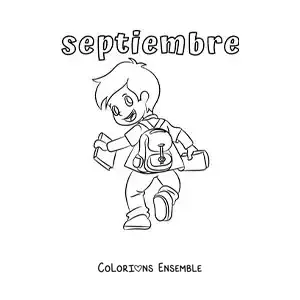 Coloriage de septembre avec un enfant en route pour l’école