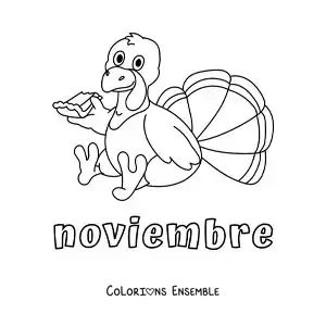 Image à colorier de novembre avec une dinde toute mignonne pour Thanksgiving