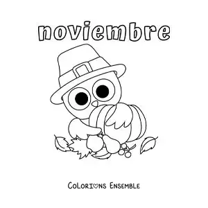 Image à colorier de novembre avec un hibou tout mignon pour Thanksgiving