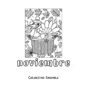Image à colorier de novembre avec une dinde toute mignonne pour Thanksgiving