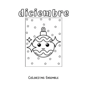 Image à colorier de décembre avec une boule de Noël kawaii toute mignonne