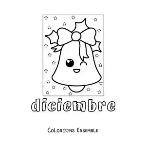 Image à colorier de décembre avec une cloche de Noël kawaii toute mignonne