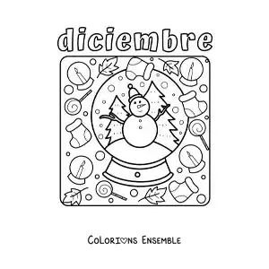 Image à colorier de décembre avec une boule à neige toute mignonne