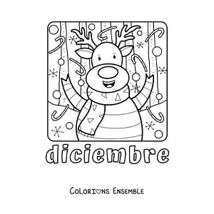 Image à colorier de décembre avec un renne de Noël tout mignon