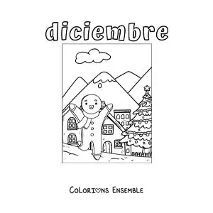 Image à colorier de décembre avec un bonhomme en pain d'épice de Noël tout mignon